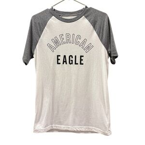 American Eagle Gray and White Raglan T-Shirt